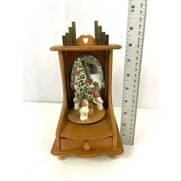 VTG Enesco Rotating Christmas Angels SILENT NIGHT Wooden Display with Drawer - Picture 3 of 12